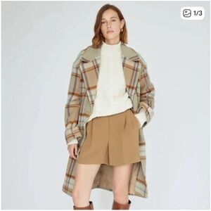 WILFRED The Only Coat Cashmere Wool Plaid Green Long Jacket 1S XS Aritzia